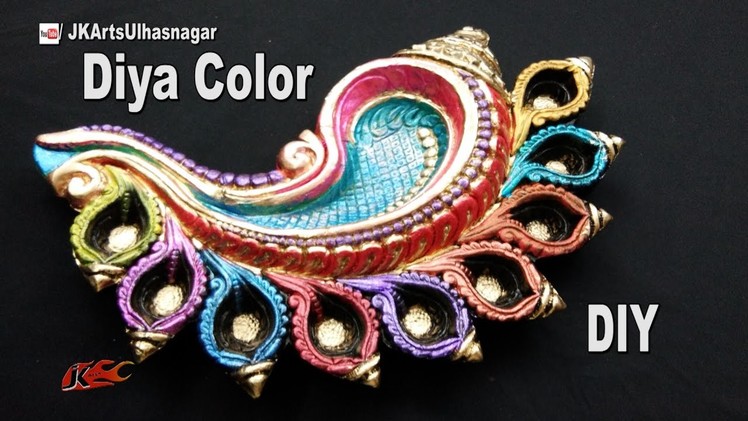 DIY Multicolour Shankh Terracotta Table Diya   | How to Color |  JK Arts 1098