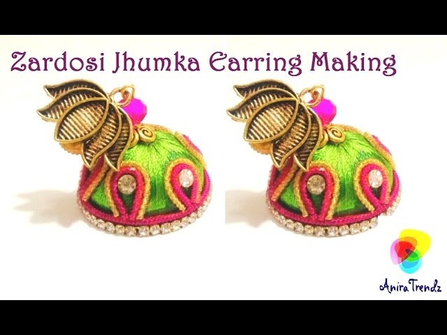 Zardosi Jhumka Earring Making 2 colour Easy DIY Tutorial