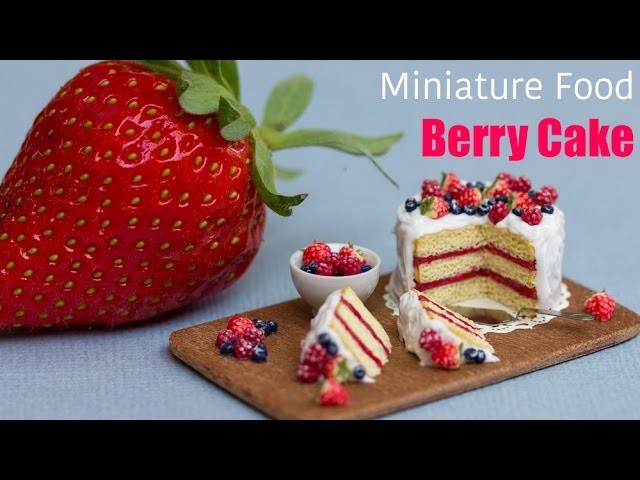 Miniature Berry Cake with Strawberries. Fimo Polymer Clay Cake