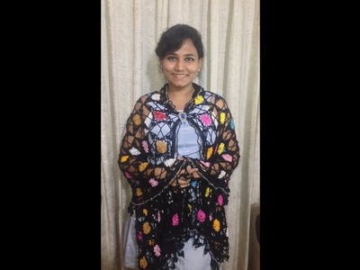 Crochet Square Motif Lace Shawl.Dupatta