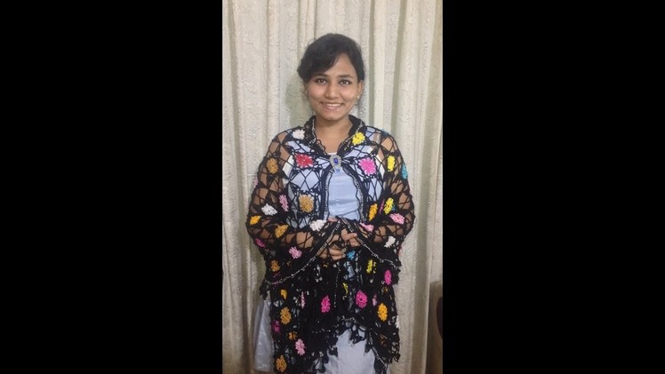 Crochet Square Motif Lace Shawl.Dupatta