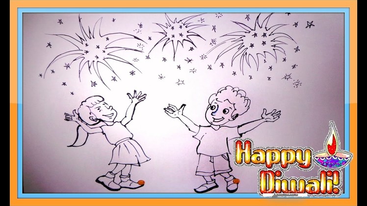 Diwali Scene Drawing | Diwali Rangoli Designs | Diwali Fireworks | How to Draw Fireworks 2016