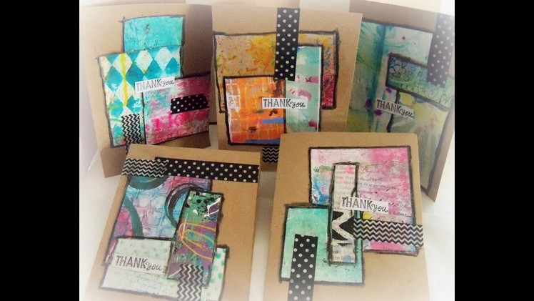 DIY Mixed Media Collage Scrap Paper Cards. How to make easy mixed media cards