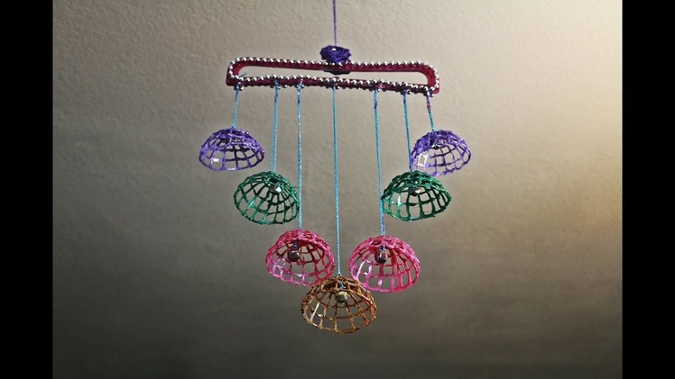 DIY Wind Chime.Wall Hanging with dress hanger and hot glue