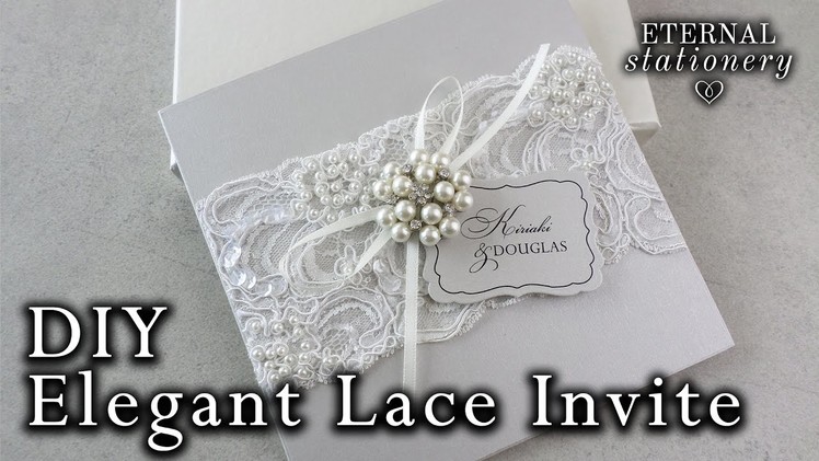 Elegant beaded lace and brooch wedding invitation | DIY Invitations