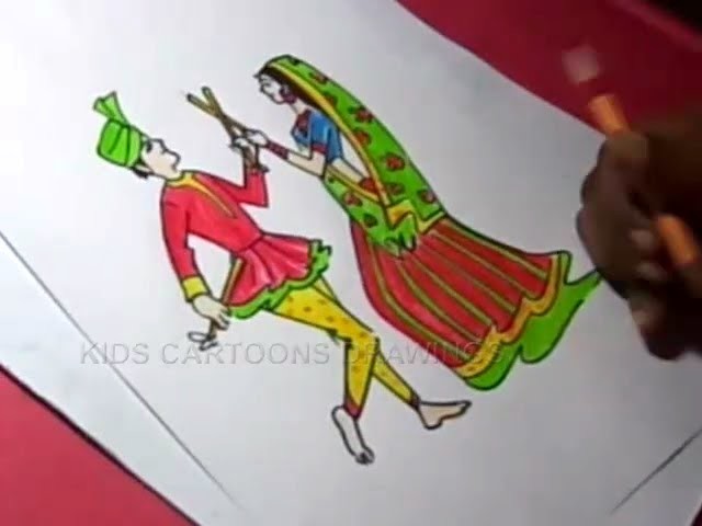 How to Draw Dandiya Dance Drawing for kids Step By Step