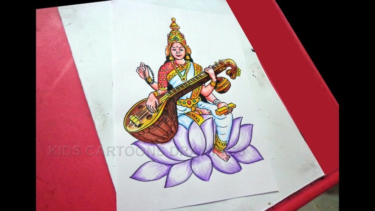 How to Draw Dussehra Navratri Goddess Saraswati Drawing Step by Step for Kids