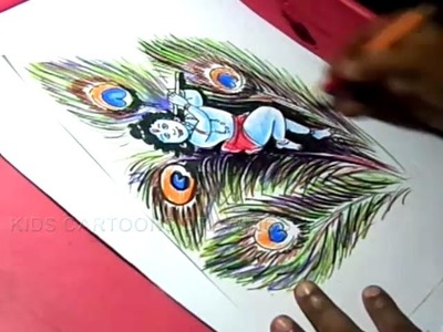 How to Draw Lord Peacock krishna Drawing for kids Step By Step