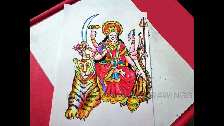 How to Draw Navratri goddess Kanaka durga with Tiger Drawing Step by Step for Kids
