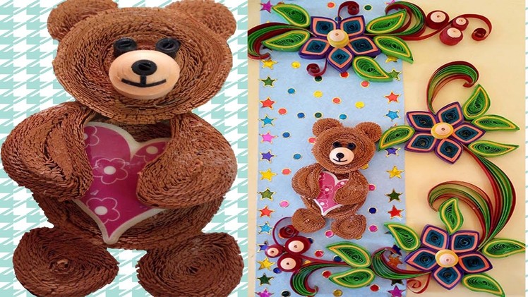 Paper Quilling | How to make Amazing Quilled christmas Greeting  Card with teddy bear