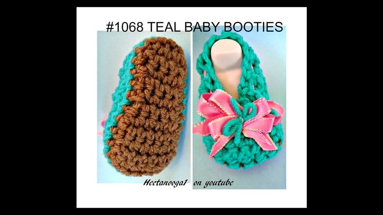 Teal  BABY BOOTIES, how to crochet booties, free pattern, video #1321, pattern # 1068