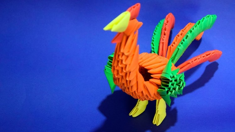 3D origami rooster bird cock of paper tutorial