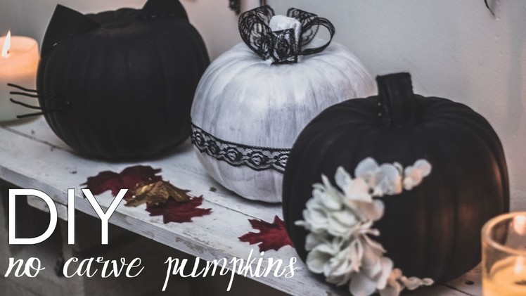 Halloween DIY: No Carve Pumpkins (Floral Crescent Moon, Ghostly Lace & Black Cat Pumpkin)