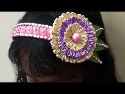 How to Make Kanzashi Flower Headband Tutorial | DIY Ribbon Flower Beaded Headband Hair Accessories