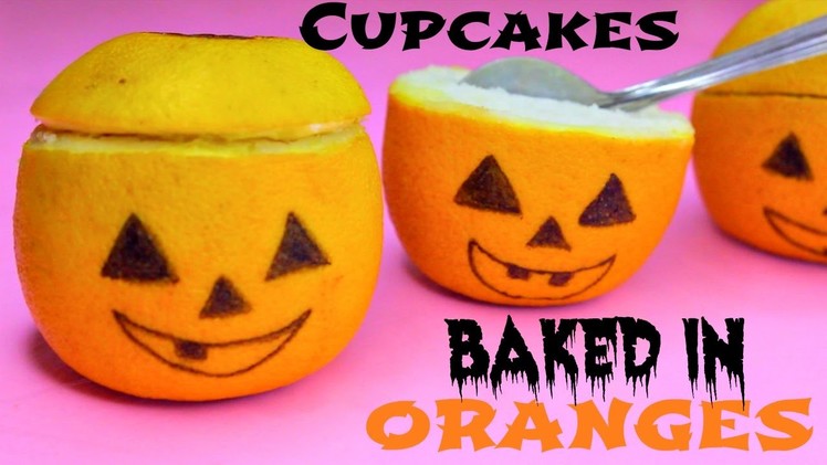 Jack-O-Lantern Cupcakes Baked in Oranges! DIY HALLOWEEN TREATS!