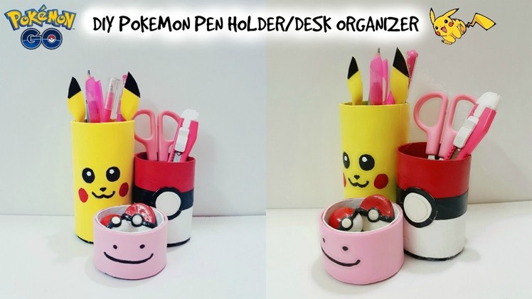 DIY Desk Organizer.DIY Pokemon Go.DIY Pen Holder with cardboard.Recycle craft