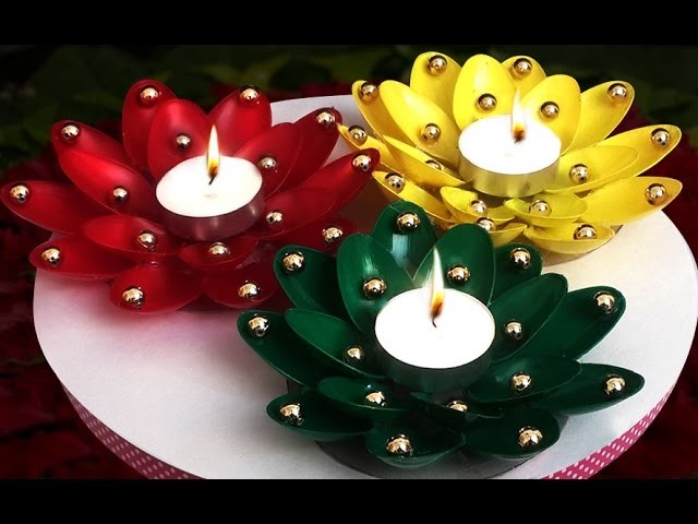 DIY Diwali.Christmas Home Decoration Ideas : How to Decorate Christmas Candles from Plastic Spoons?