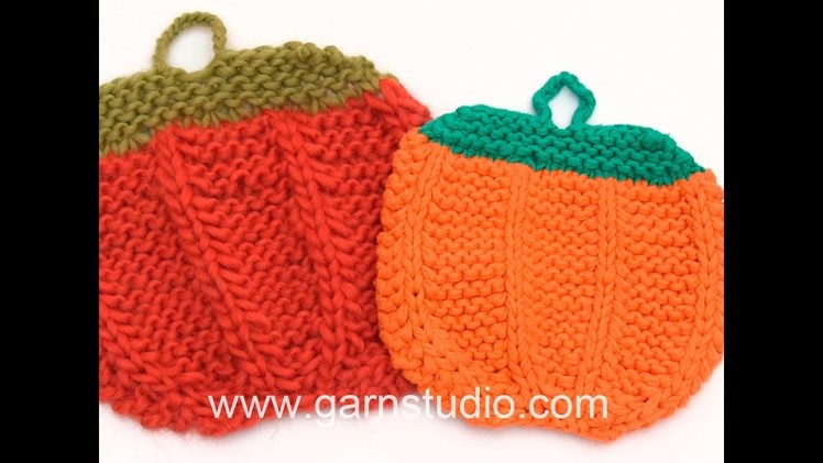 DROPS Crocheting Tutorial: How to knit  pumpkin pot holders for Halloween