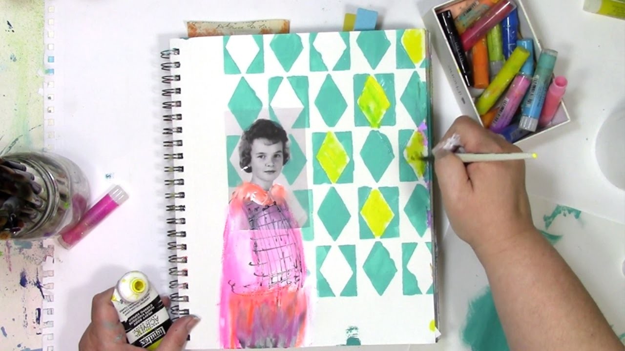 How I art journal using vintage photos and stencils