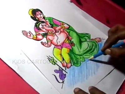 How to Goddess Parvati and Ganesha Drawing for kids Step By Step