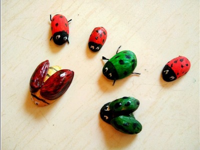 How to make bugs out of pistachio shell.  DIY cute ladybird