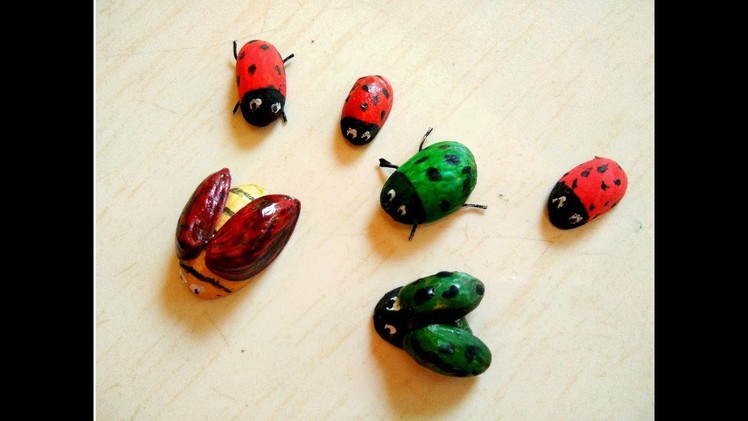 How to make bugs out of pistachio shell.  DIY cute ladybird