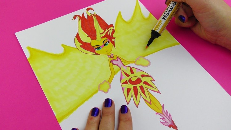 My Little Pony DIY How to Draw Sunset Shimmer Daydream Form! Coloring video for Kids