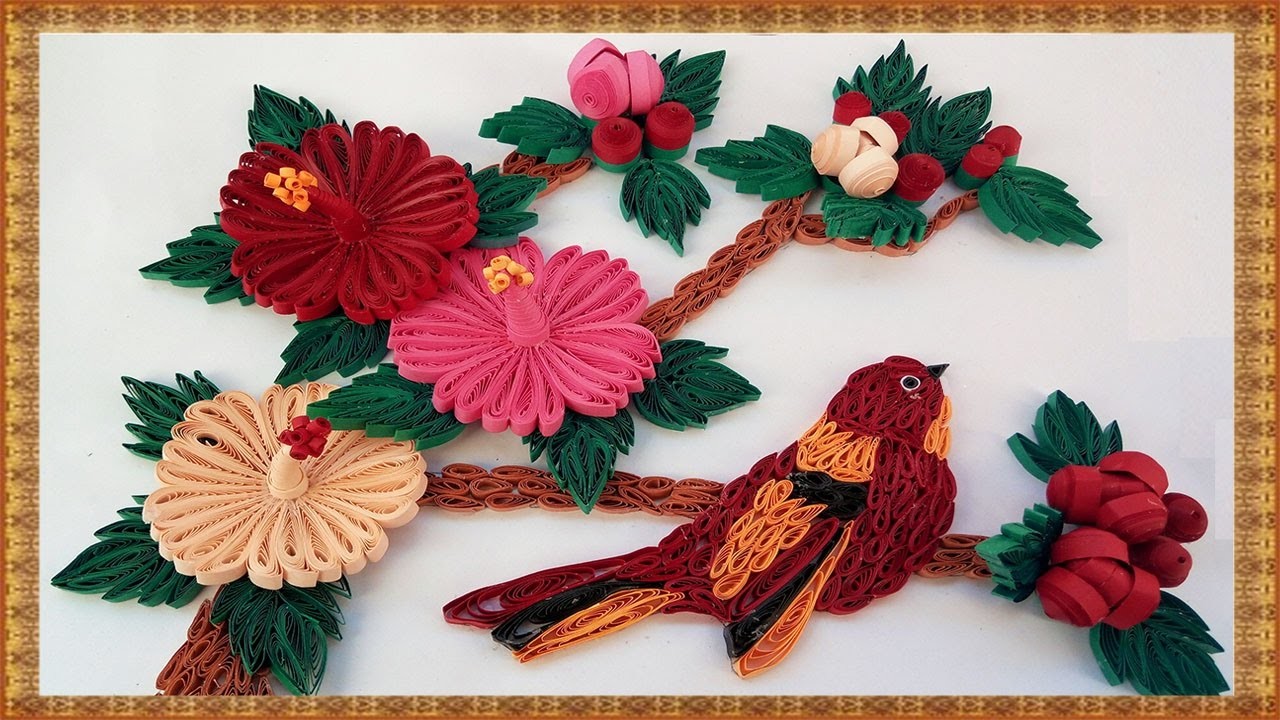 Download Paper Quilling How To Make Beautiful Bird 3d Mandaram Flowers And Leaves Handcrafted Wall Frame