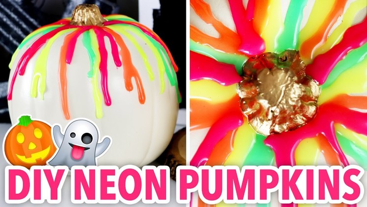 DIY NEON Halloween Pumpkins ~ EASY NO-CARVE | @karenkavett