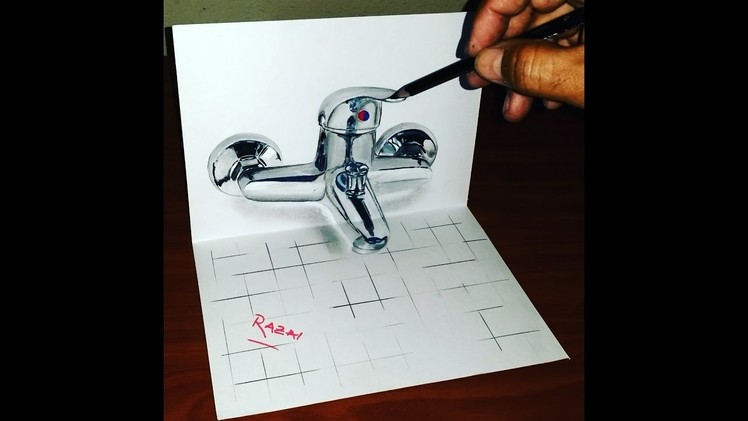 How to Draw shower mixer 3D illusion on paper | Dessin 3D | 3D Drawing