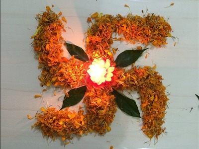 How To Make Flower Rangoli In 2 Mins ? | Flower Swastik Rangoli Design(NEW) by Hemlata's Rangoli