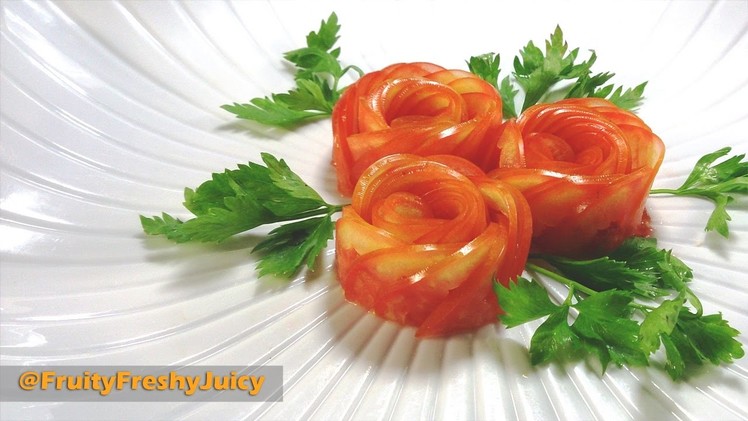 How To Make Tomato Rose Flower Garnish - Art In Vegetable & Fruit Carving & Design