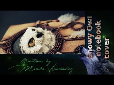 Snowy Owl dreamcatcher polymer clay notebook cover. śniezna sowa łapacz snów notatnik