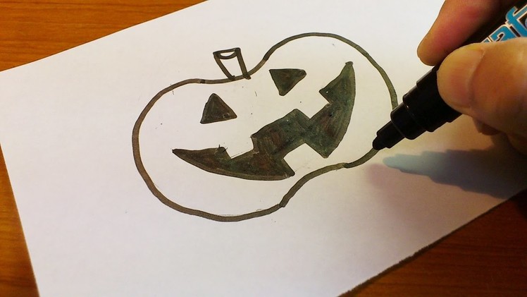 Very Easy !  How to Draw a Halloween Jack O' Lantern 2016 - art on paper for kids