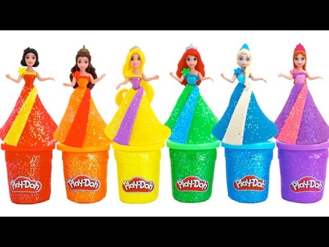 DIY How to Make Play Doh Sparkle Disney Princess Dresses Ariel Elsa Belle * RainbowLearning