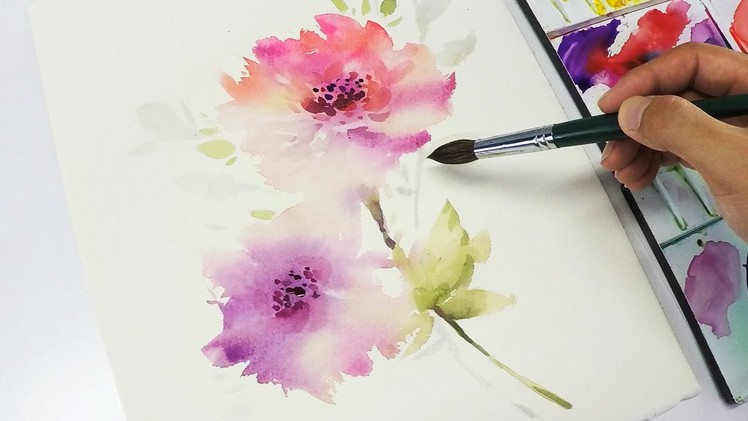 [LVL3] Watercolor flower painting wet into wet