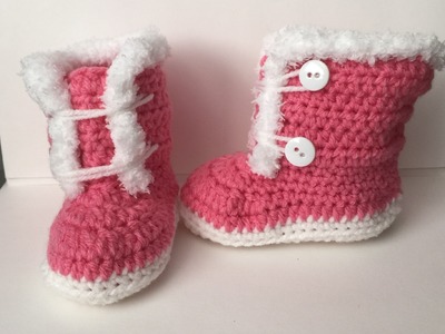 Crocheted 6-9 month Fuzzy. Fur Trim Boots | Video Tutorial