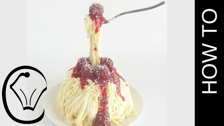 Easy Buttercream Gravity Defying Spaghetti and Meatball Pasta Cake by Cupcake Savvy's Kitchen