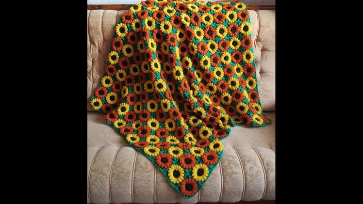 How to crochet afghan blanket with flowers free pattern tutorial
