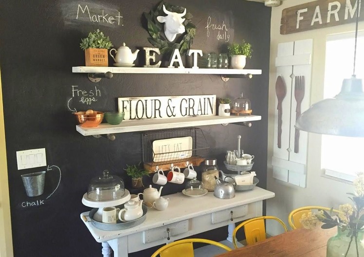 Farm Kitchen Chalkboard Wall and Chalk Painted Table