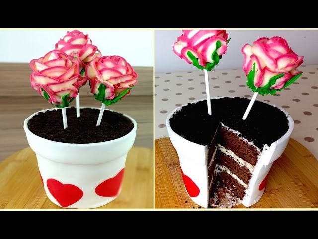 Flowerpot Cake With Rose Cake Pops | How to Mother's Day DIY Treats | CarlyToffle