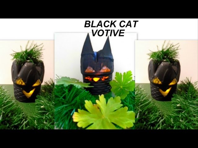 HALLOWEEN BLACK CAT LUMINARY, recycled water bottle