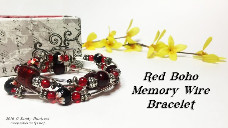 Red Boho Memory Wire Bracelet Tutorial