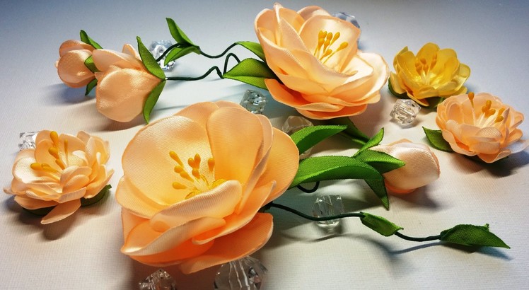 Ribbon flowers:quick and easy.Flores de las cintas:rápida y fácil.Цветы из лент:быстро и легко.МК
