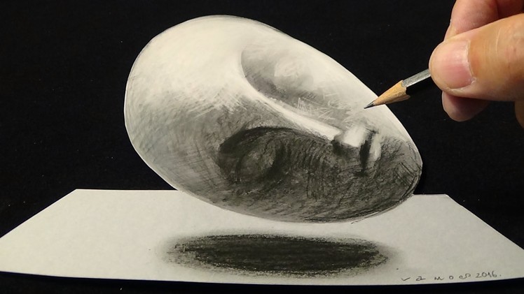 Drawing Sleeping Muse, Brancusi's sculpture, 3D Trick Art