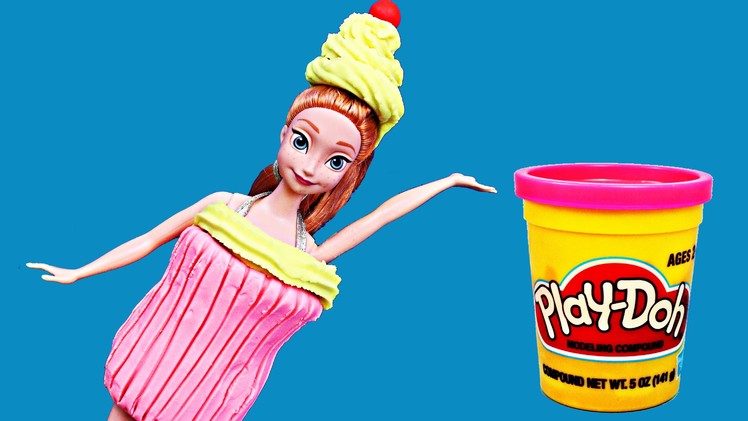 Frozen Anna in Play Doh Halloween Costume Cupcake Tutorial and Parody by DisneyCarToys