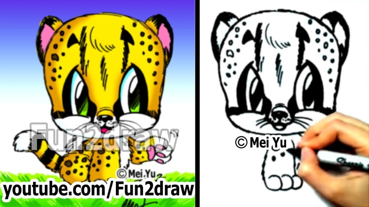 How to Draw Animals - How to Draw a Baby Cheetah - Cute Art - Fun2draw
