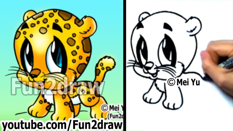How to Draw Cartoon Characters - How to Draw a Baby Jaguar - Cute Art - Fun2draw