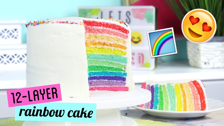 How to Make a TWELVE LAYER Rainbow Cake!