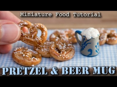 Miniature Pretzel.Brezel and Beer Mug. Polymer Clay Tutorial